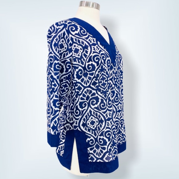 Caribbean Joe Batik Print Tunic Navy White NWT - Picture 2 of 7